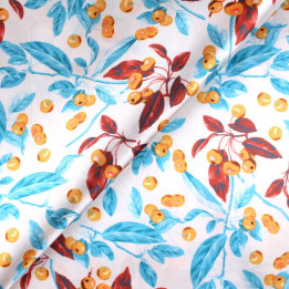 Tissu Coupon Polyester Fleuri Cerises Corail | Moline