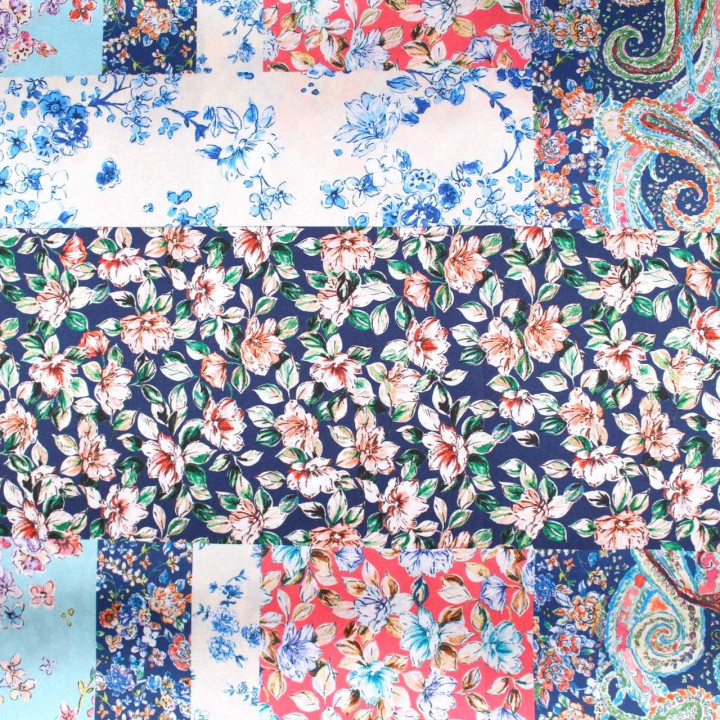 Tissu Coupon Polyester Patchwork Floral Pastel