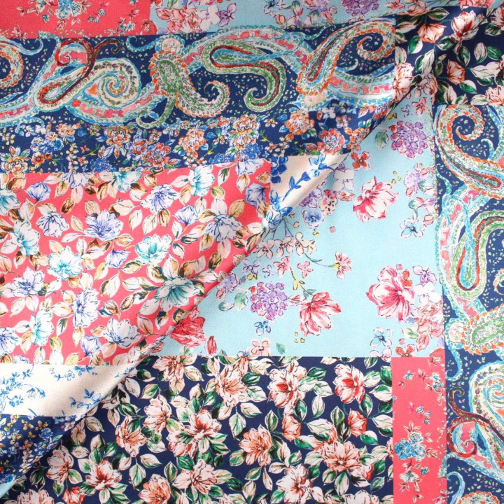 Tissu Coupon Polyester Patchwork Floral Pastel