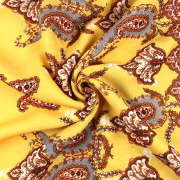 Tissu Coupon Polyester Cachemire Jaune Bordure