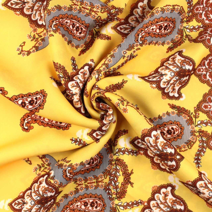 Tissu Coupon Polyester Cachemire Jaune Bordure
