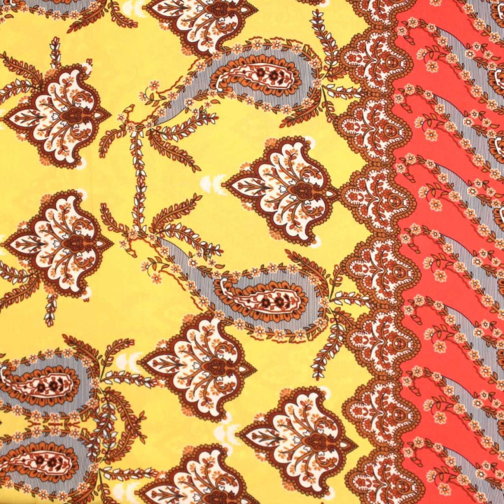 Tissu Coupon Polyester Cachemire Jaune Bordure
