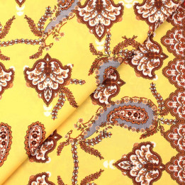 Tissu Coupon Polyester Cachemire Jaune Bordure | Moline