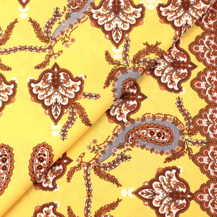 Tissu Coupon Polyester Cachemire Jaune Bordure