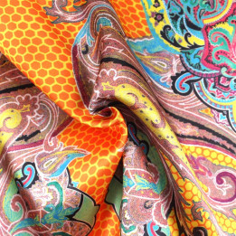 Tissu Coupon Polyester Cachemire Orange Satiné Rigide