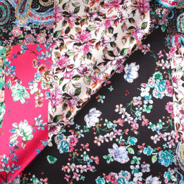 Tissu Coupon Polyester Patchwork Floral Noir Rigide | Moline