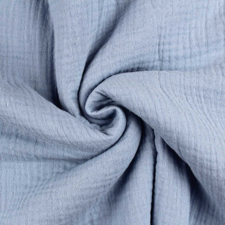 Tissu Coupon Double Gaze Uni Bleu Gris Pastel