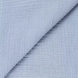 Tissu Coupon Double Gaze Uni Bleu Gris Pastel | Moline