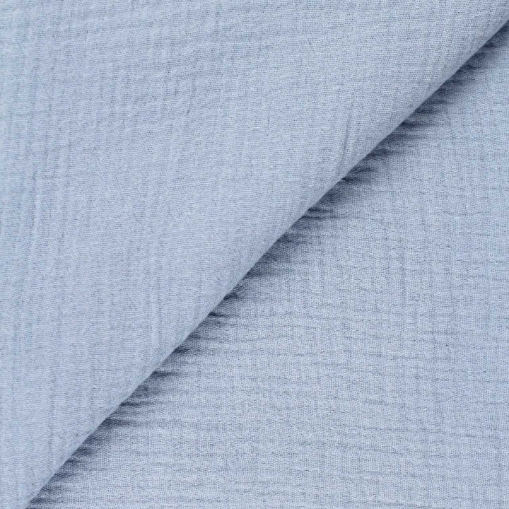 Tissu Coupon Double Gaze Uni Bleu Gris Pastel