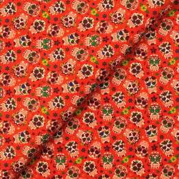 Tissu coton orange imprimé tête de mort fleuri mexicain | Moline