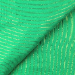 Tissu coton double gaze uni de couleur vert rayures or | Moline