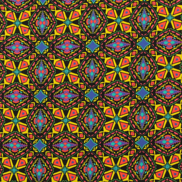 Tissu coton noir imprimé géométrique