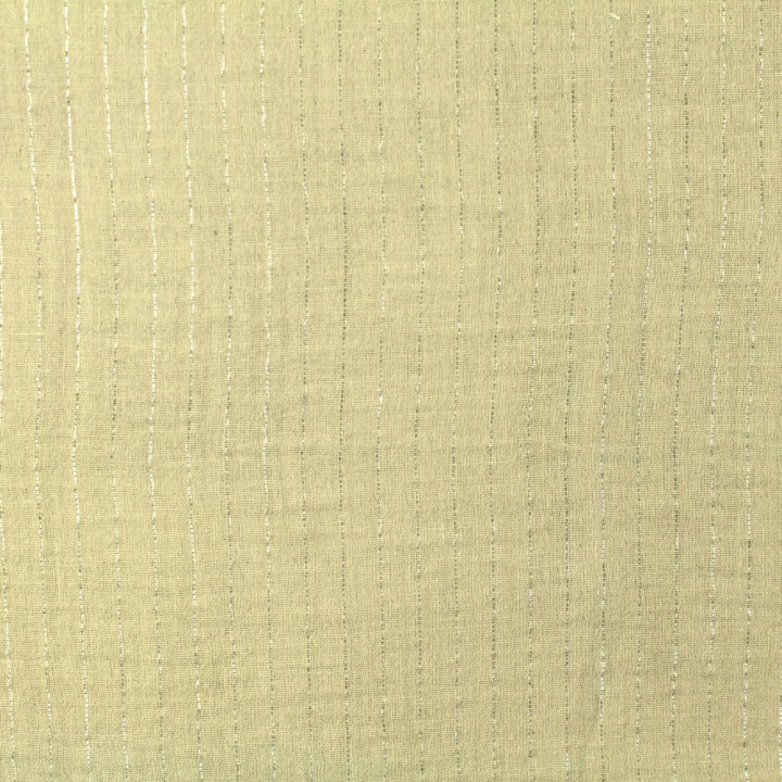 Tissu coton double gaze beige,rayures Argentées