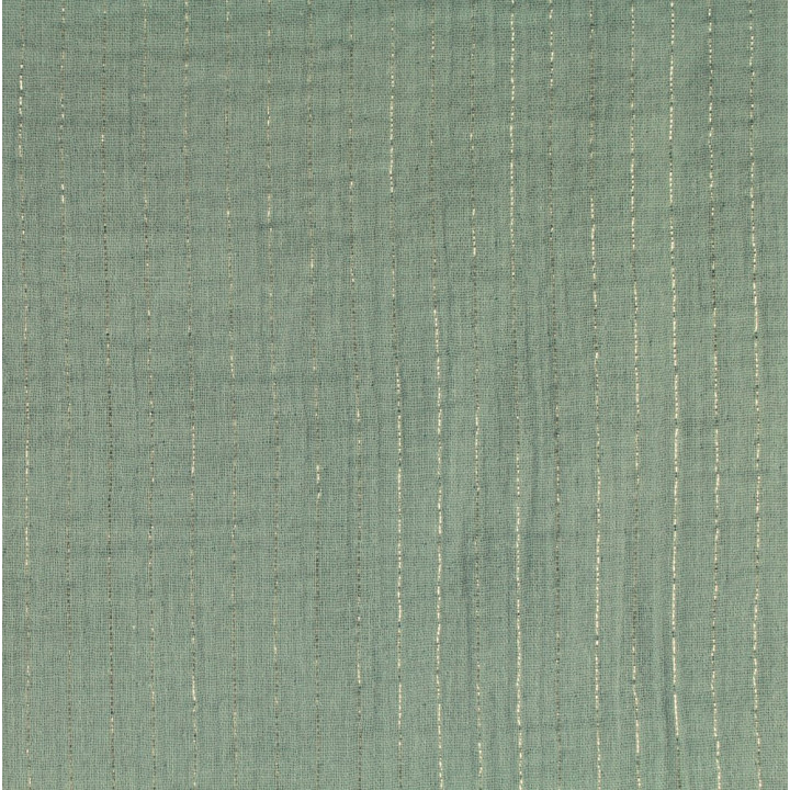 Tissu coton double gaze bleu de couleur bleu ciel avec Rayures Argentées