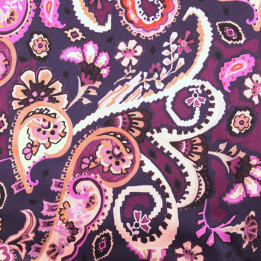 Tissu en satin de soie multicolore violet à imprimé fleuri | Moline