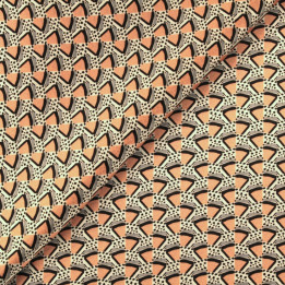 Tissu en satin de soie imprimé gris et orange à motif | Moline