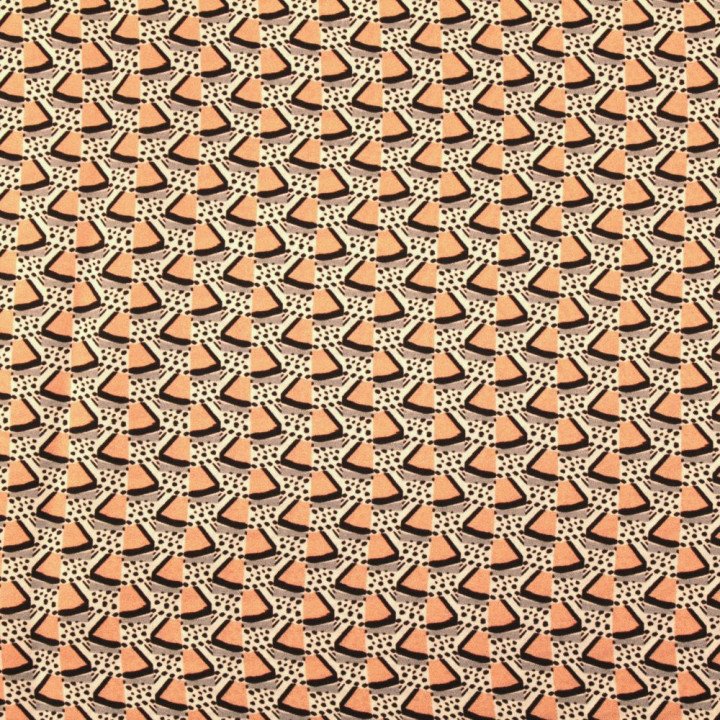 Tissu en satin de soie imprimé gris et orange à motif géométrique - Made in Italy