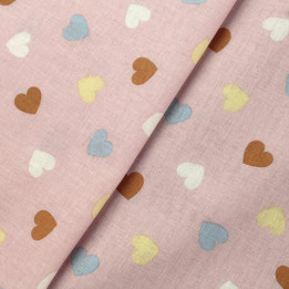 Tissu coton rose imprimé cœurs - Idéal pour habillement et | Moline