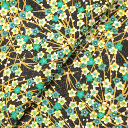 Tissu en Coton Noir à Imprimer avec Fleurs Turquoise, | Moline
