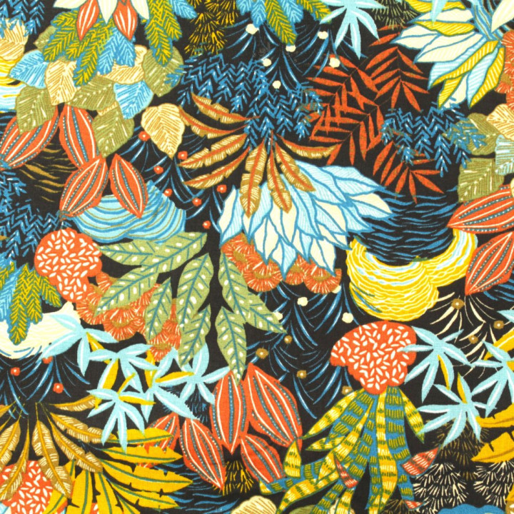 issu Coton Noir : Imprimé Floral Multicolore pour des Créations Uniques