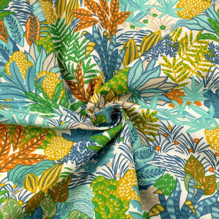 Tissu Coton Blanc : Imprimé Floral Multicolore pour des Créations Uniques