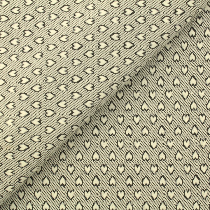 Tissu jersey blanc imprimé cœur géométrique