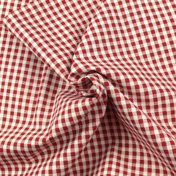 Tissu vichy à petits carreaux rouge et blanc