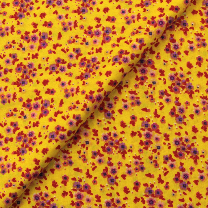 Tissu polyester jeune roi à imprimé floral orange