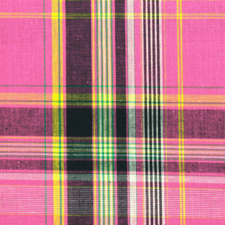Tissu coton Madras rose et noir à rayures jaune – Haute qualité et authenticité