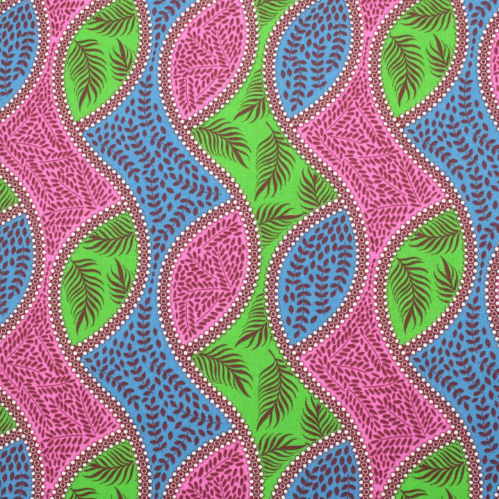 Tissu Coton Multicolore - Motif Vagues Géométriques Rose, Vert et Bleu - Idéal pour Couture et Décoration