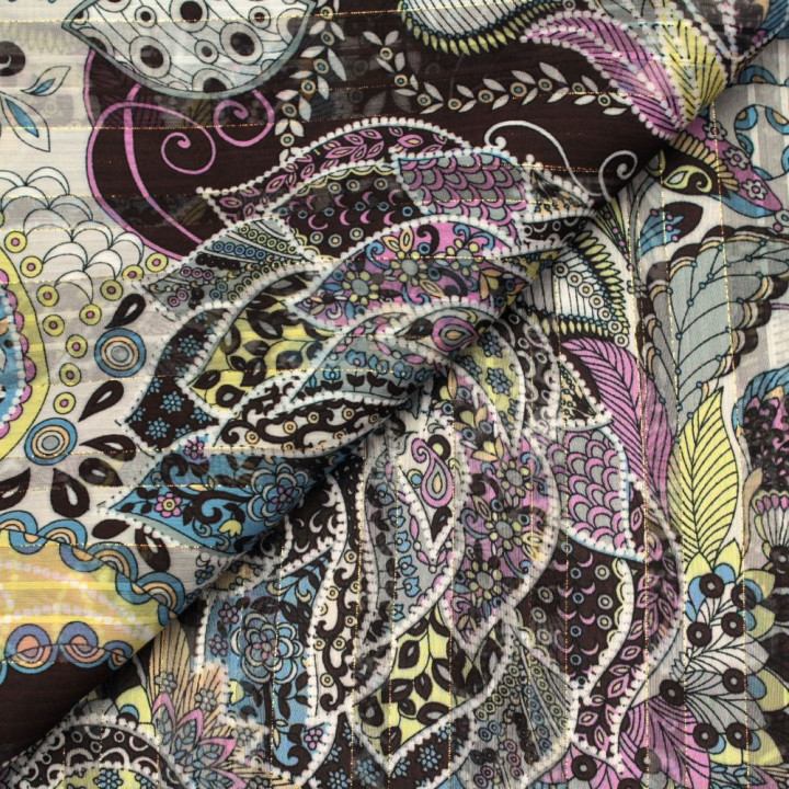 Tissu Mousseline Transparent Imprimé Multicolore à Motifs Floraux – Léger, Fluide et Idéal pour Créations Élégantes