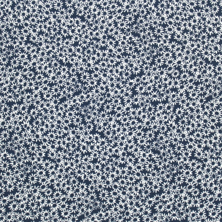 Tissu en Coton Bleu Marine avec Motifs Floraux de Petites Fleurs Blanches pour Chemise