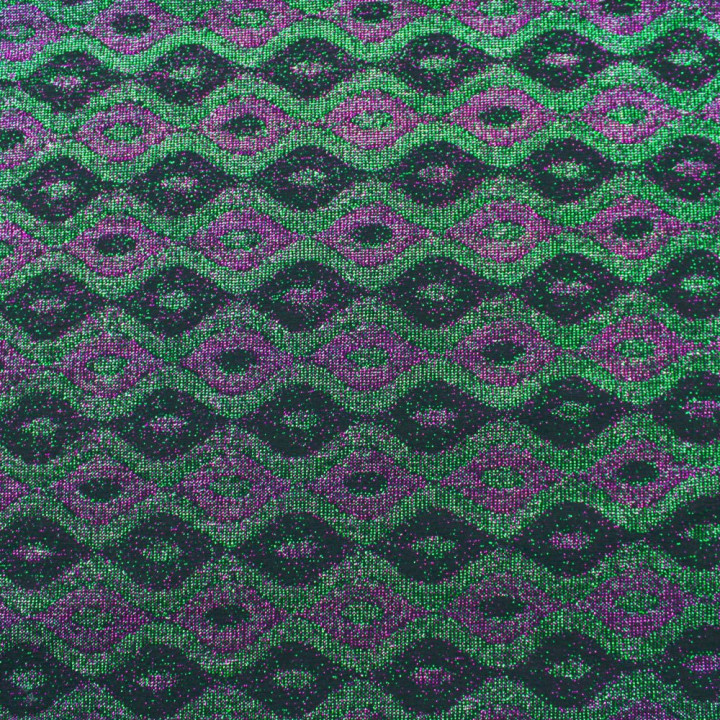Tissu Jersey Extensible à Reflets Vert et Mauve – Imprimé Géométrique