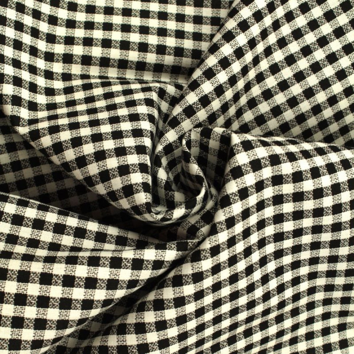 Tissu Vichy blanc à petits carreaux noir et blanc