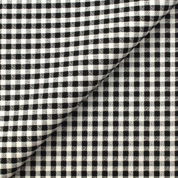 Tissu Vichy blanc à petits carreaux noir et blanc