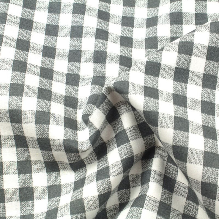 Tissu vichy à grands carreaux gris et blanc