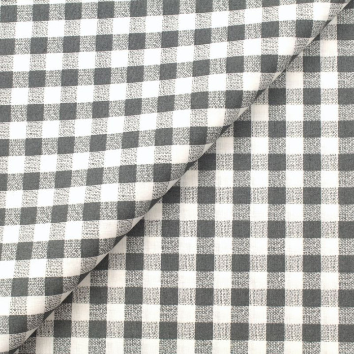 Tissu vichy à grands carreaux gris et blanc