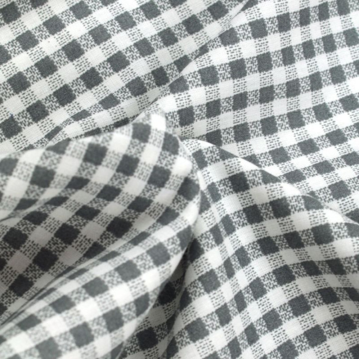 Tissu Vichy à Carreaux Moyens – Gris et Blanc Classique