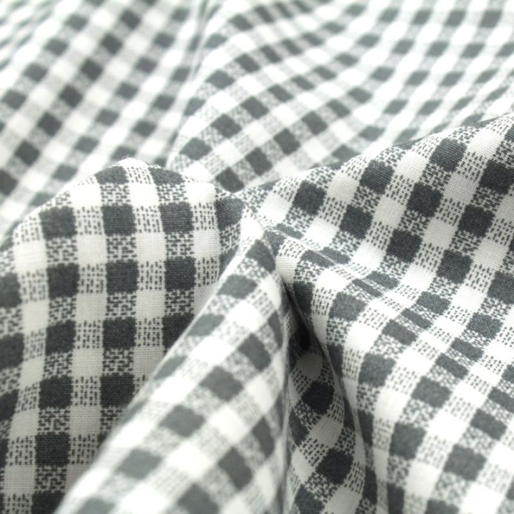 Tissu Vichy à Carreaux Moyens – Gris et Blanc Classique