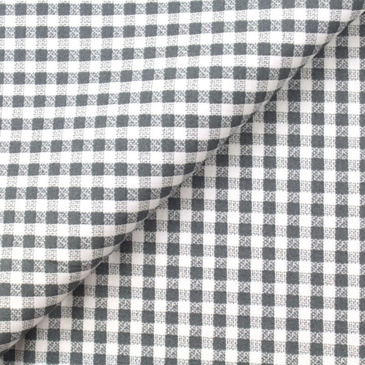 Tissu Vichy à Carreaux Moyens – Gris et Blanc Classique