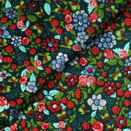 Tissu coton vert bouteille imprimés fleuris