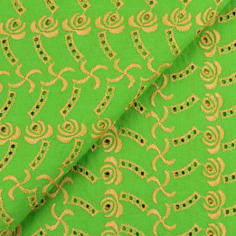 Coupon Broderie Anglaise Vert Pomme & Fleurs Dorées