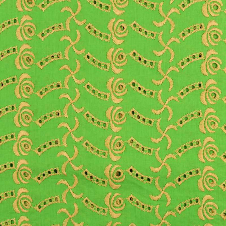 Coupon Broderie Anglaise Vert Pomme & Fleurs Dorées