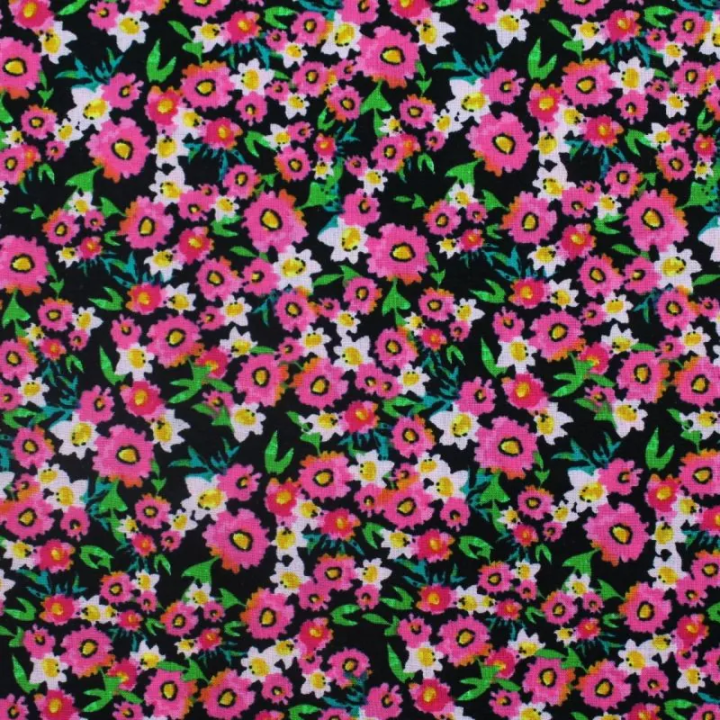 Tissu popeline de coton violet imprimés fleurs