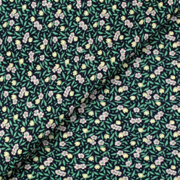 Tissu coton noir imprimé fleurs rose