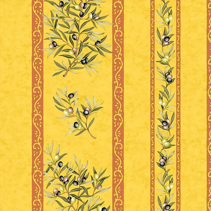 Tissu CLOS DES OLIVIERS RAY JAUNE -CRET.100%COTON END.TEFLON