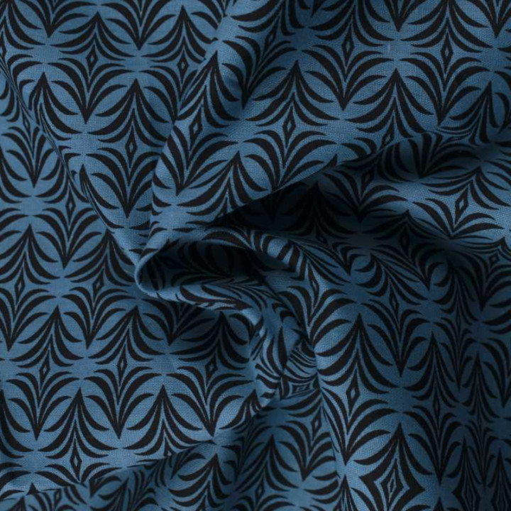 Tissu en coton bleu roi à motifs géométriques bleu marine - Élégant et moderne