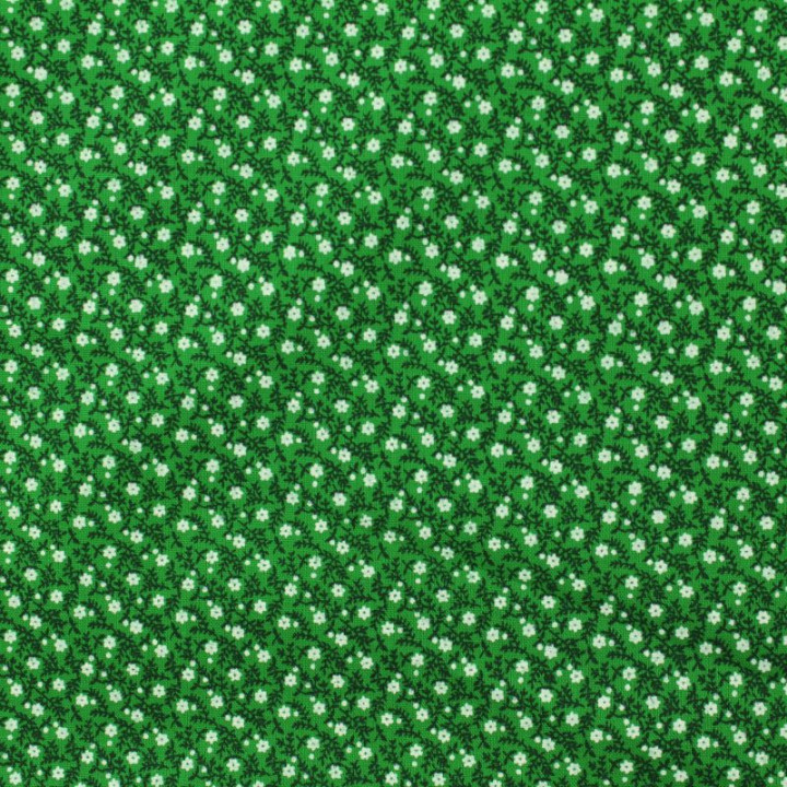 Tissu en Coton Vert Élégant avec Motifs Floraux Blancs - Idéal pour Couture et Décoration