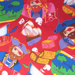 Tissu Satin Rouge avec Motifs de Pirates au mètre | Moline
