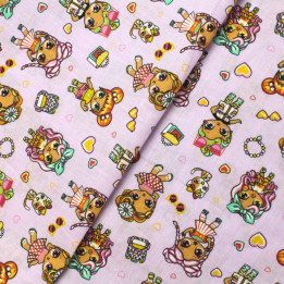 Tissu en coton rose à motifs fillette girly - Idéal pour créations enfantines